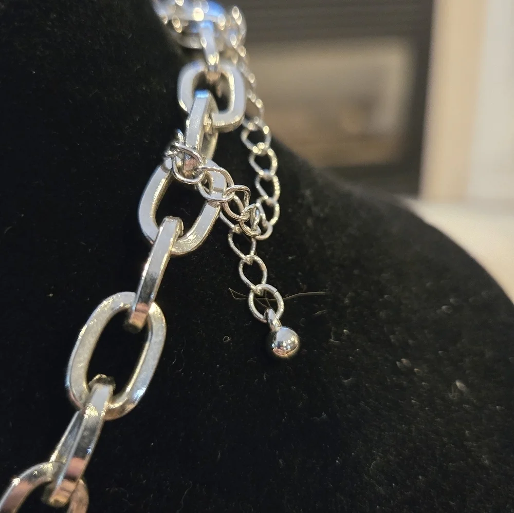 Silver and Amber Colored Statement Necklace